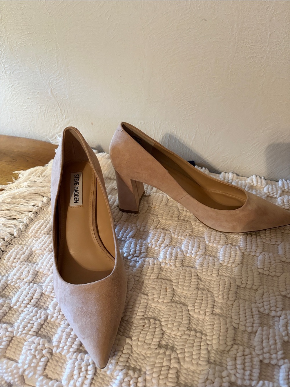 Steve Madden Suede Pointed Block Heel Pumps - Nude Blush
